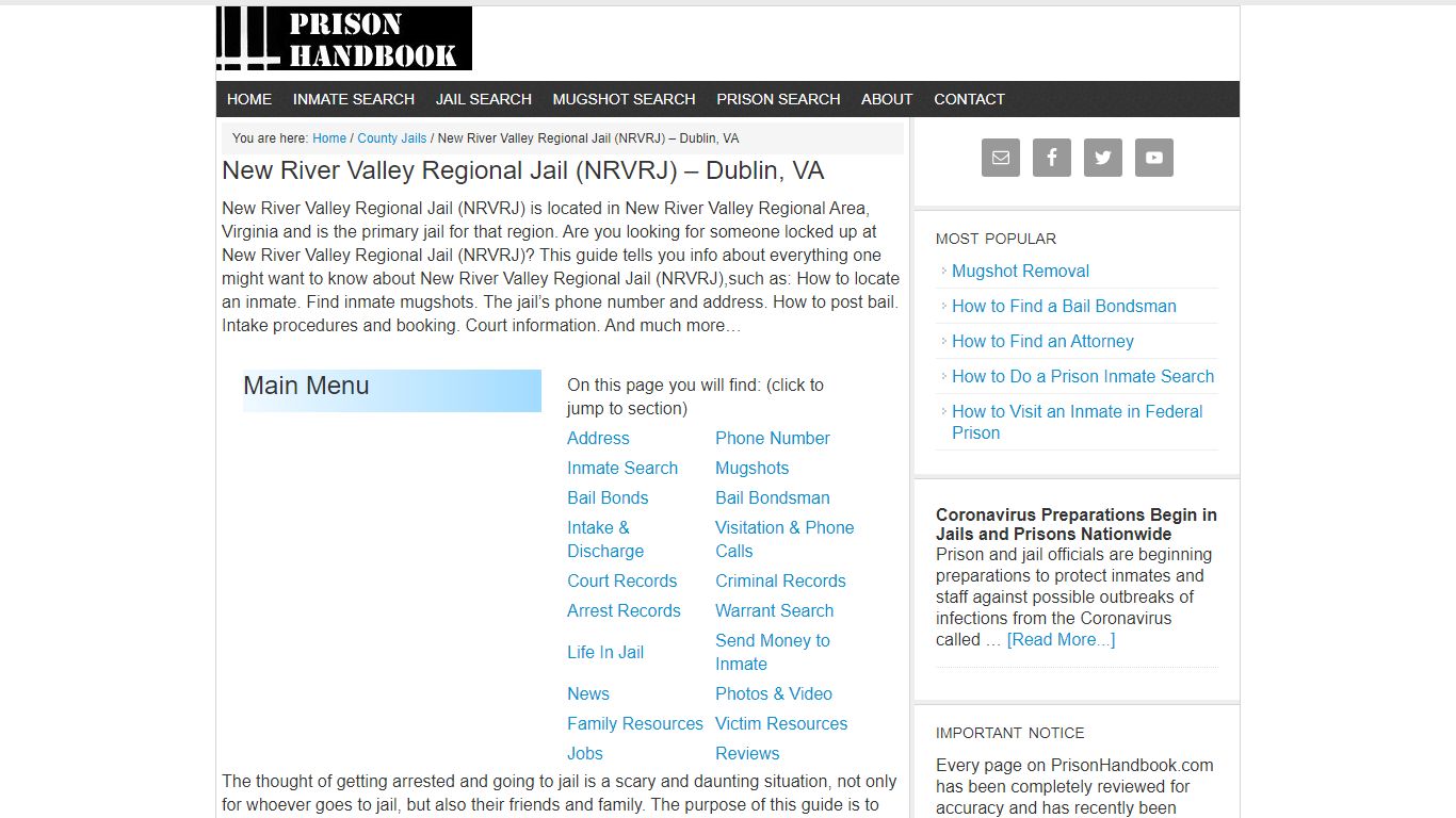 New River Valley Regional Jail (NRVRJ) – Dublin, VA - Prison Handbook