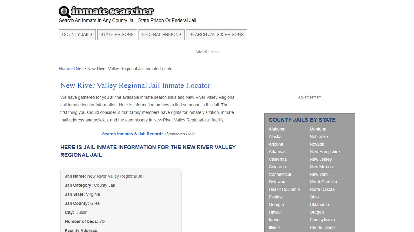New River Valley Regional Jail Inmate Locator - Inmate Searcher